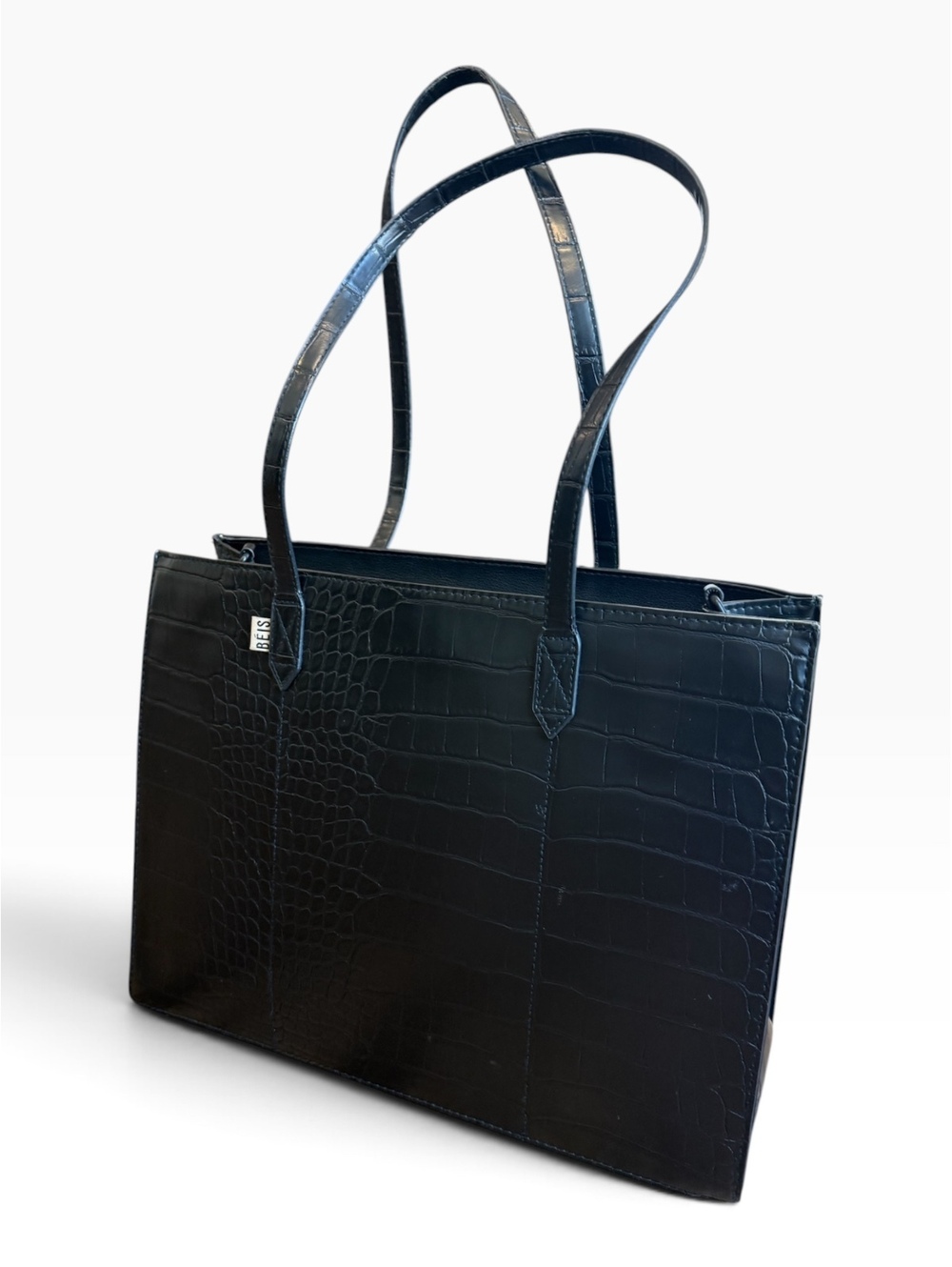 BÉIS The Work Tote Black Croc Embossed Laptop Travel Bag Standard Size - Picture 8 of 10
